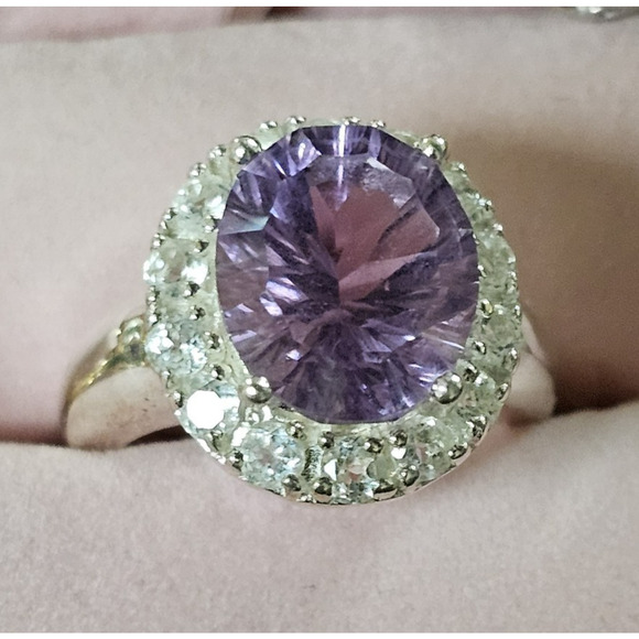 Sterling Silver Cushion Amethyst & White Zircon Ring Sz 6 Statement Birthstone - Picture 1 of 9